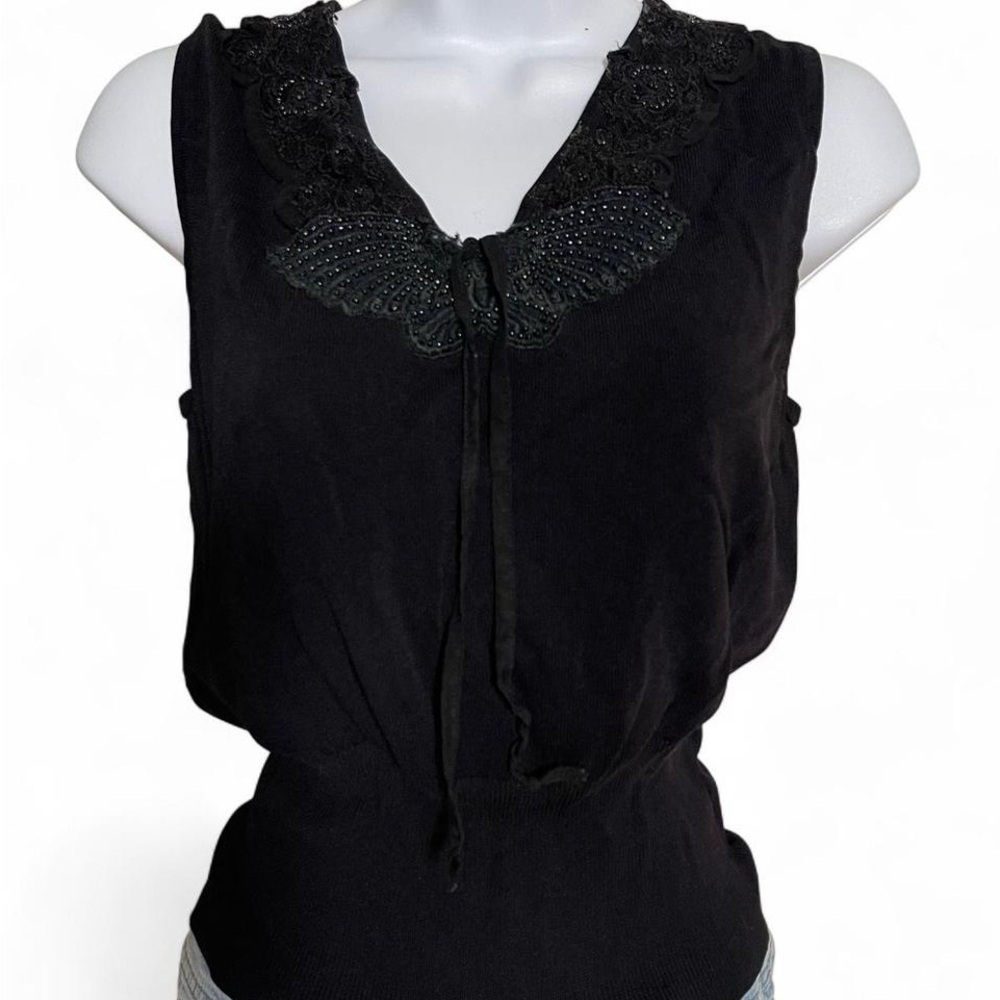Max Studio Beaded Black Sleeveless Top